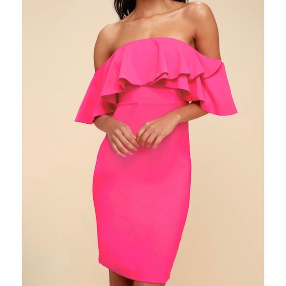 Lulus Womens Hot Pink Dress Cocktail Party Special Occasion Ruffle Trim size XS - Picture 1 of 6